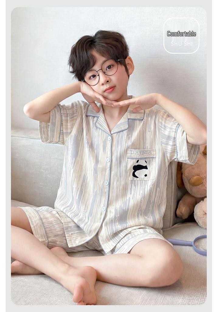 Boys' Thin Cotton Pajamas 3-Piece Set - Spring/Summer 2026