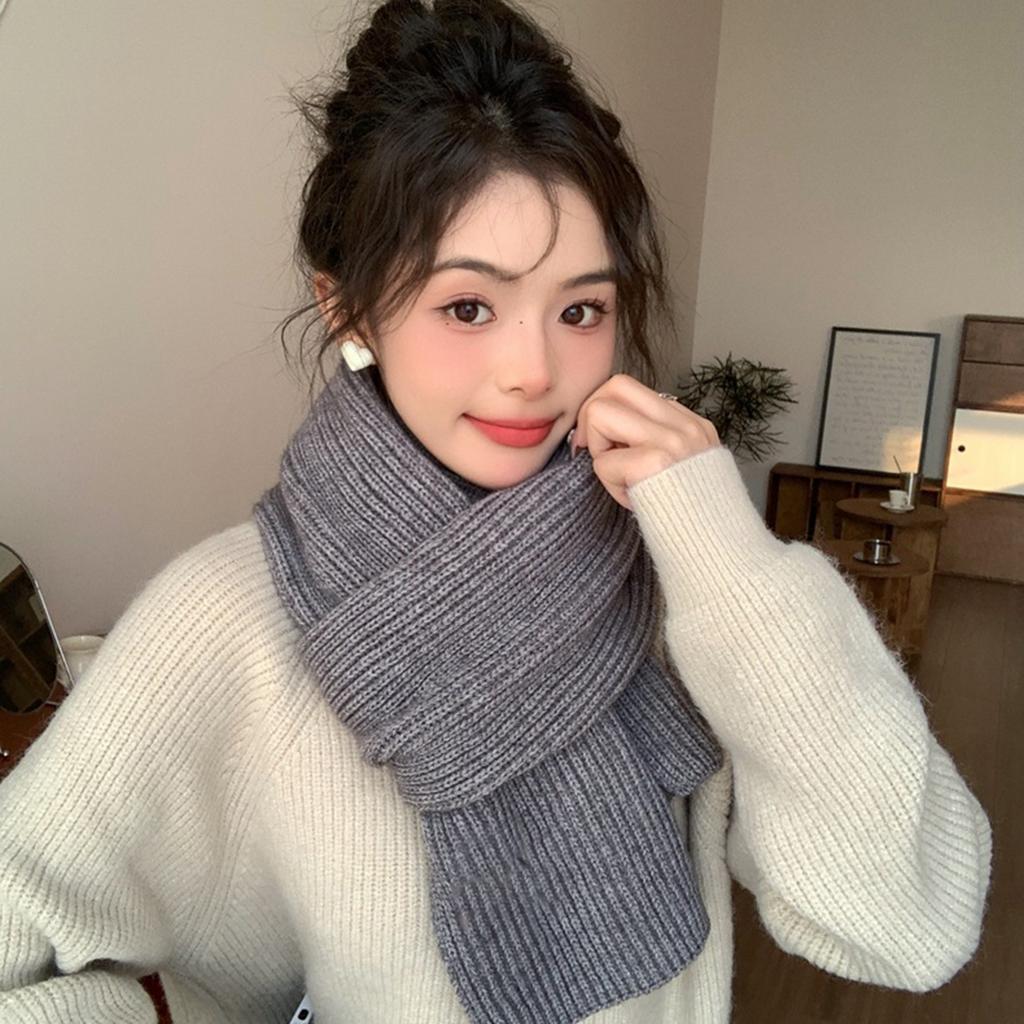 Solid Knitted Cotton Scarf Woman Winter Warm Shawl Fashion Long Wraps Female Soft Neckerchief Thick Wool Muffler Scarves