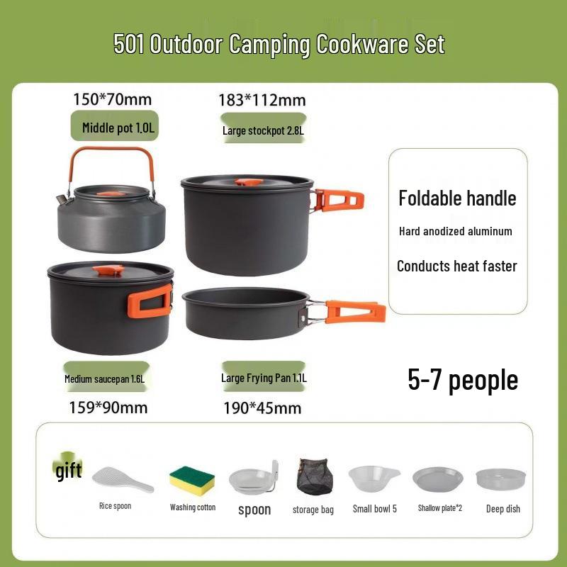 Portable Outdoor Camping Cookware & Kettle Set
