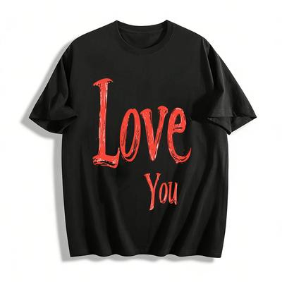 Handgeschriebener Stil Ich liebe dich Aufdruck Lässiges T-Shirt Partnerlook Rundhals-Oberteil Reines Baumwoll-T-Shirt