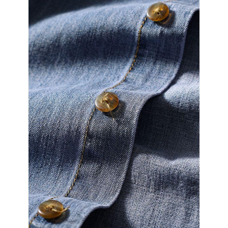 American Retro Pure Cotton Workwear Denim Shirt Men Short Sleeve Thin Jacket for Summer Export Men's Casual Shirt