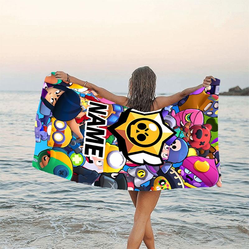 1pc Brawl Stars Beach Towel with Custom Name, Beach/Swimming/Bath/Picnic/Camping Towel, Suitable for Seaside Beaches