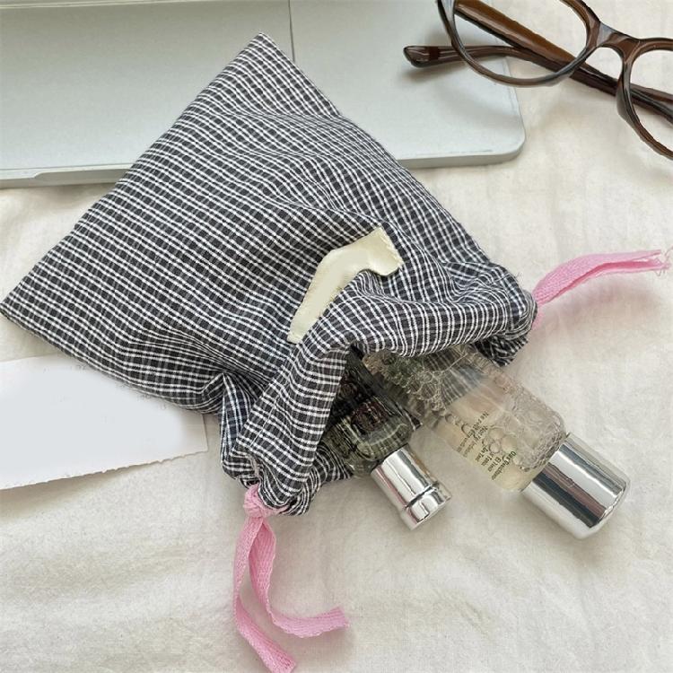 Drawstring Cosmetic Bag Portable Makeup Bag Plaids Lipstick Storage Pouch Toiletry Bag Travel Wash Bag Jewelry Organizers