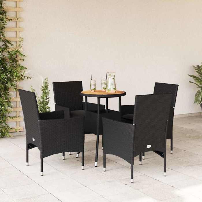 VidaXL Garden Dining Set and Cushions 5 Pcs Black Rattan Acacia 3278730