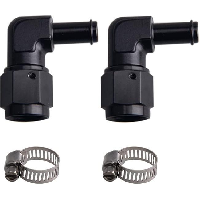 6AN Female to 3/8" Barb Straight Swivel Fitting Adapter Aluminum Black 4Pcs