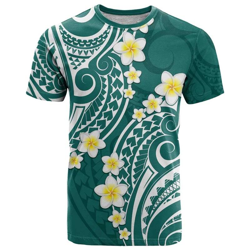 Men 7-colors Hibiscus 3D Printed O-Neck Short Sleeves Casual Oversized Street T-shirts Clothes Polynesian Tiki T Shirt For