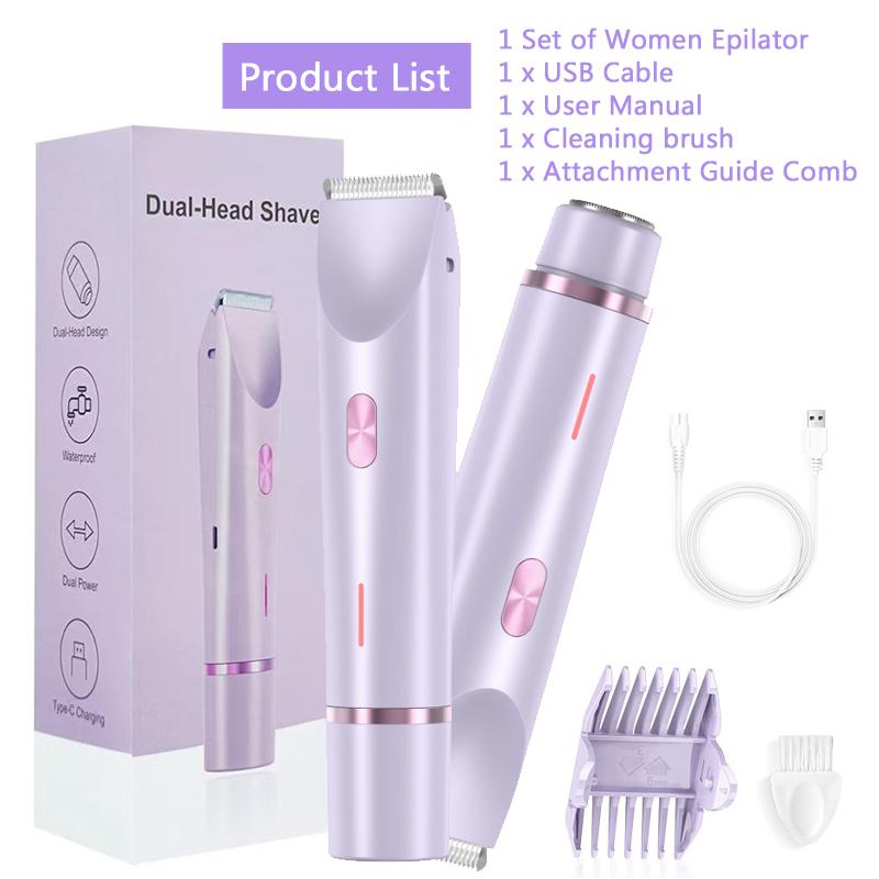 2-in-1 Woman Hair Removal Electric Razor Device Portable Hair Removal Knife Cordless Painless Body Groomer Bikini Trimmer