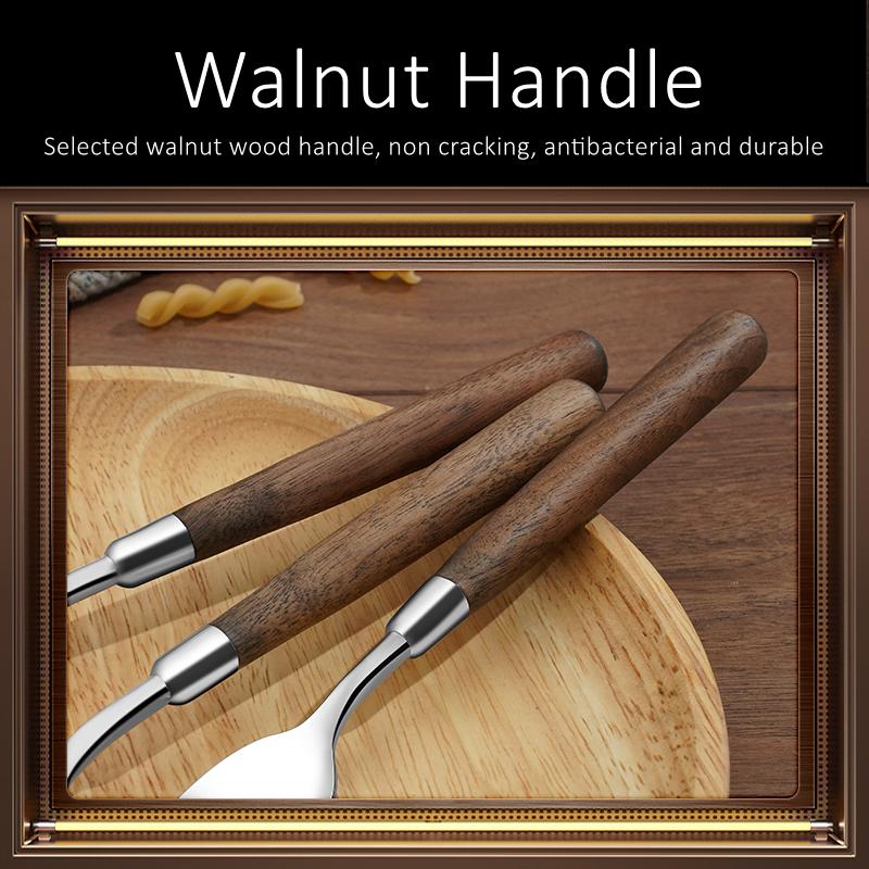 Walnut Wood Handle Spoon and Fork LFGB Certificate 304 Stainless Steel Cutlery Classical Family Banquet Flatware for Christmas