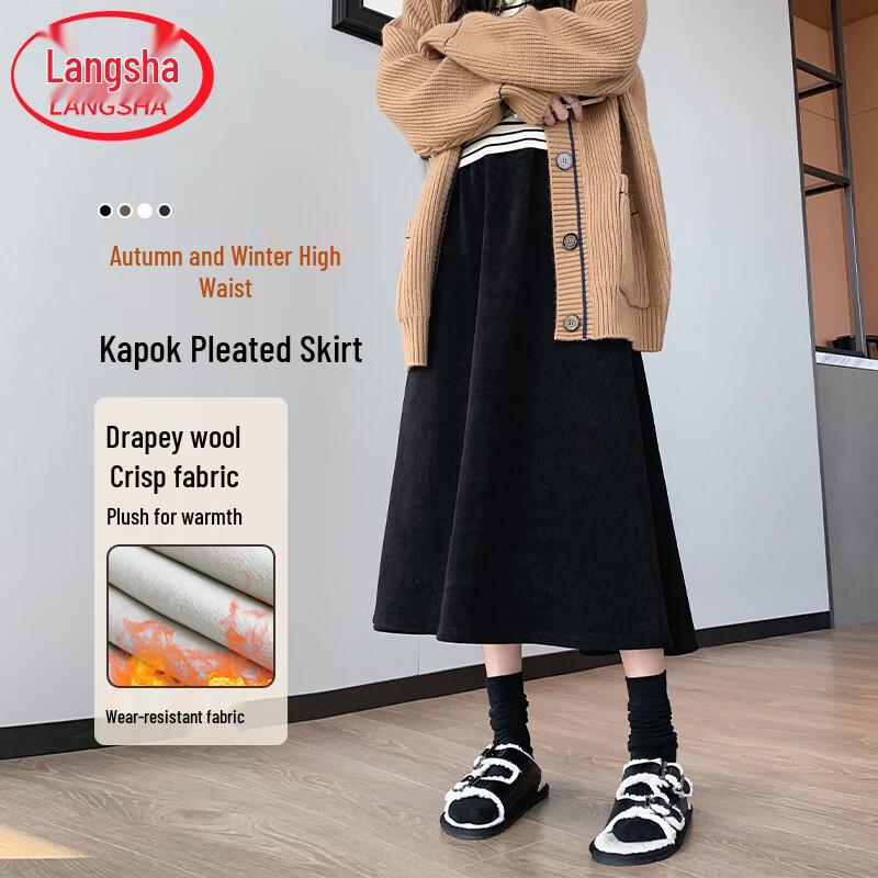 Langsha Women s Velvet High-Waisted A-Line Midi Skirt S