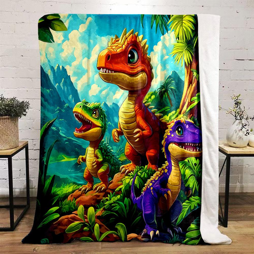 Colorful Cartoon Dinosaurs in Jungle Scene print blanket soft and cozy perfect for the living room bed sofa or a nap,gift