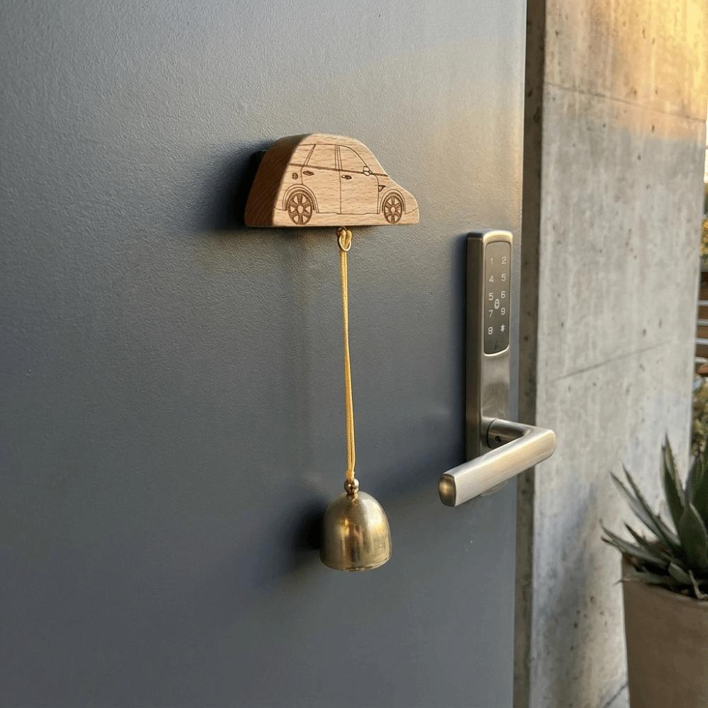 Natural Wooden Base Wooden Mount Copper Hanging Doorbell Daily Fridge Embellishment