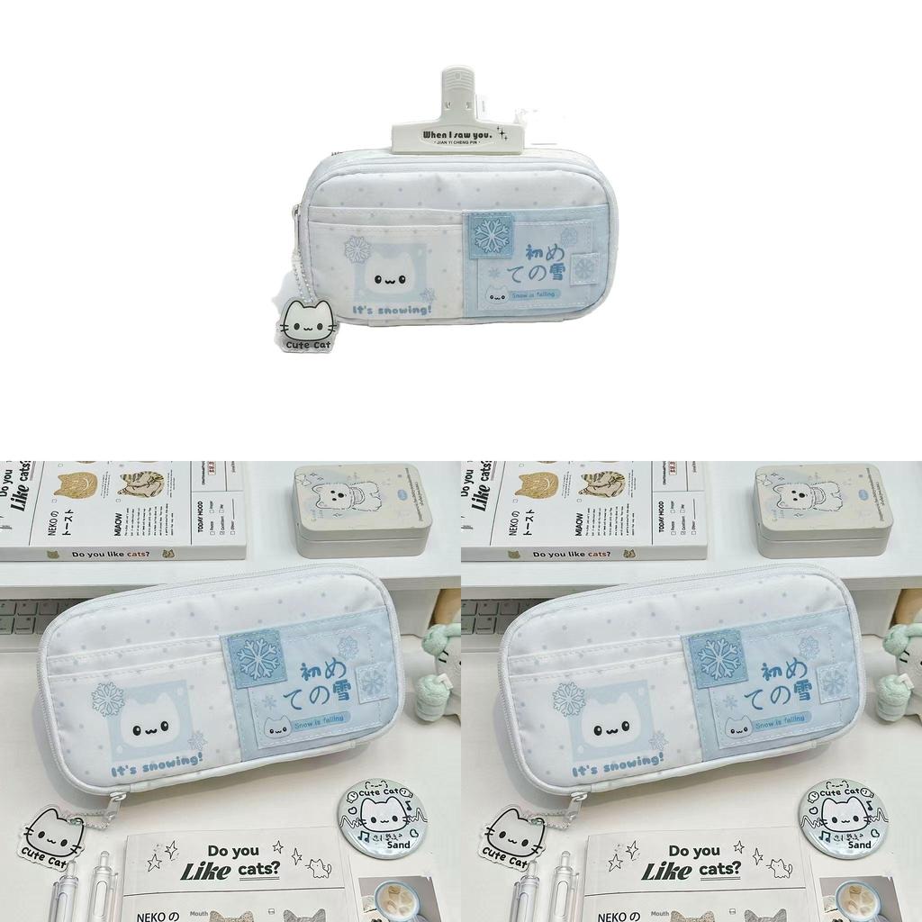 Snowflake Cat Pencil Case With Large Capacity For Students And Office Use