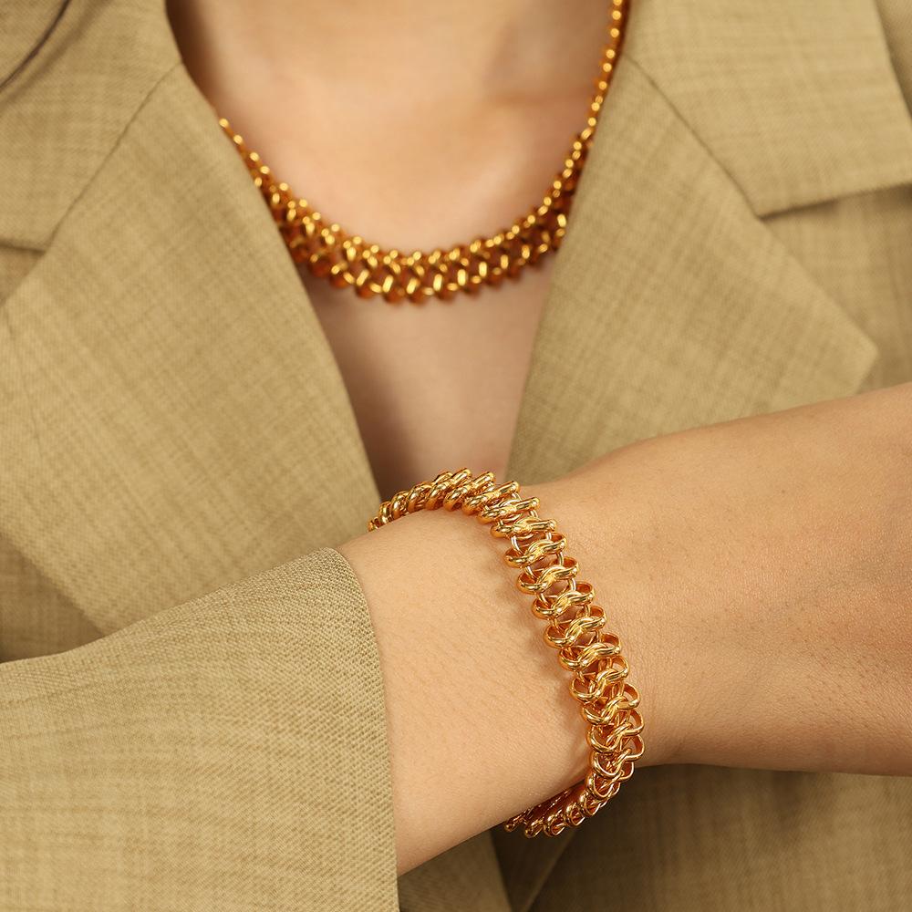 Year Exaggerated Thick Bracelet Necklace Set Couple Gift Hollow Chain Design Jewelry
