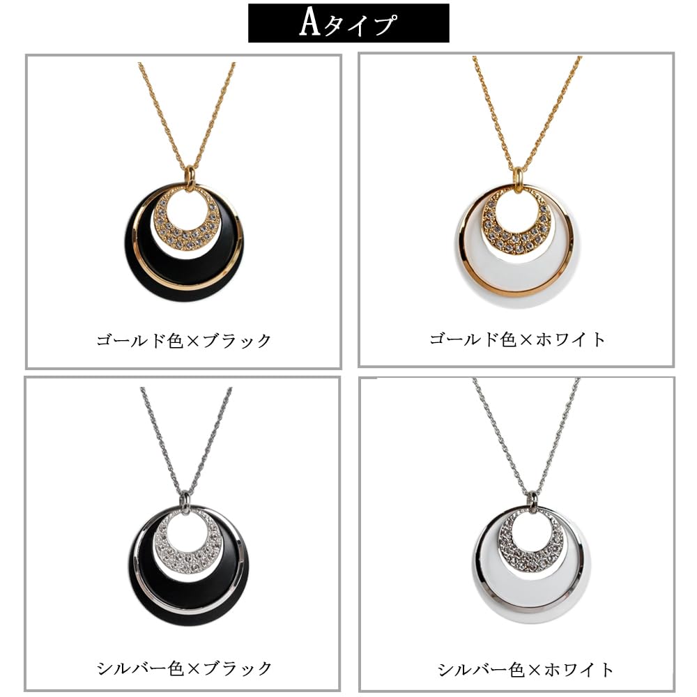 [MELODY] [Melody Accessories] Made in Japan Three Open Moon Long Pendant (OP-128) Long Necklace Type A Gold Color x Black