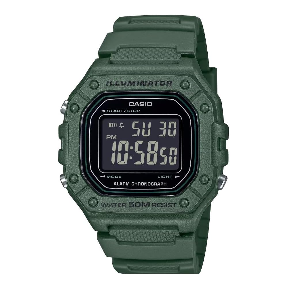 Casio W-218H Series White 7-Year Battery Green Digital Watch W218H-3BV