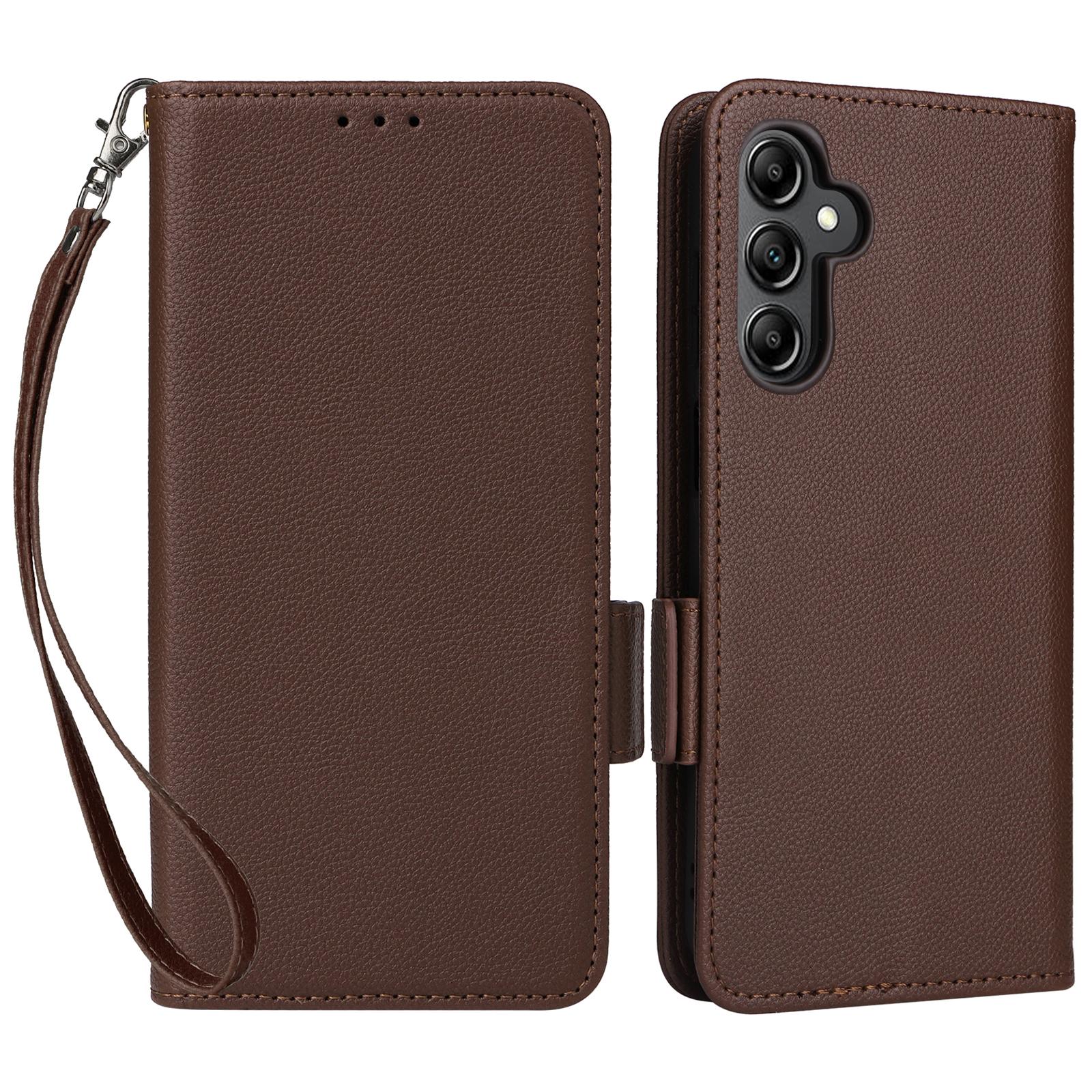 

For Samsung Galaxy A15 4G/5G Wallet Case PU Leather Litchi Texture Phone Stand Cover Brown