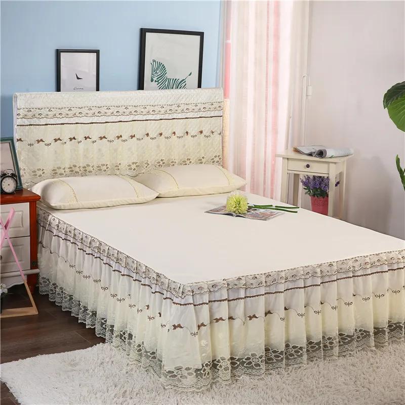 3pcs Set Bed Spread Princess Lace Bed Skirt Solid Color Luxury King Queen Bedspread with 2pcs Pillowcase