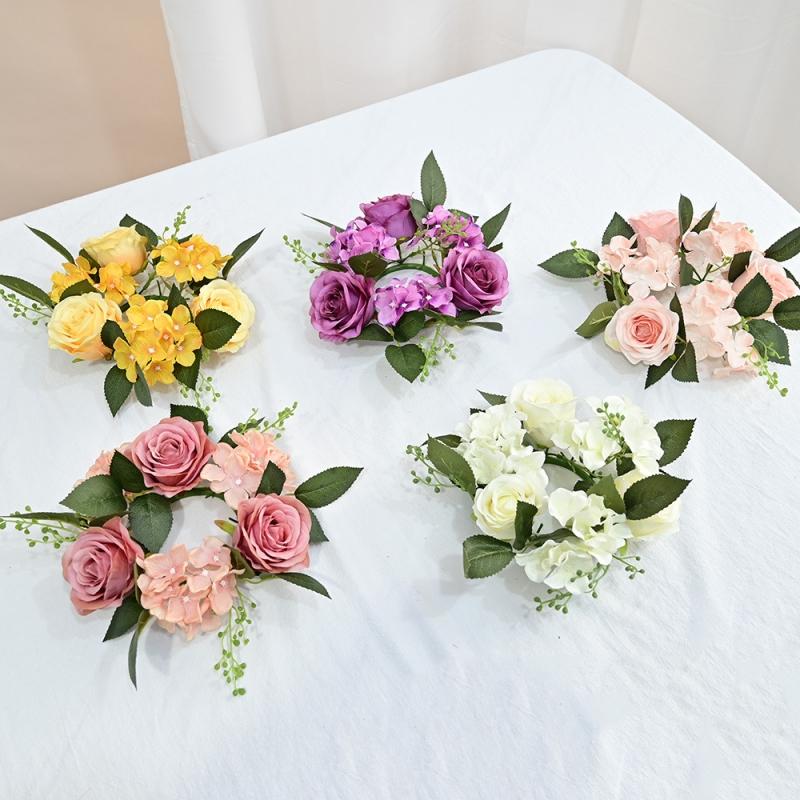 20CM Candle Rings Candlestick Wreath European Artificial Rose Wreath Christmas Decoration Window Props Table Wedding Arrangement