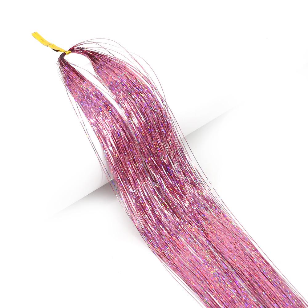 Gold Thread Laser Silk Wig & Seven-Color Hair Extensions with Tinsel Glitter Braiding Strips - 120cm