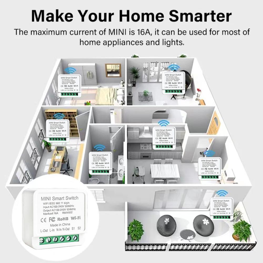 16A 20A WiFi Smart Wireless Switch 2-way Control Mini Smart Breaker APP Control AC100-240V Work With Alexa Google Home Cozylife