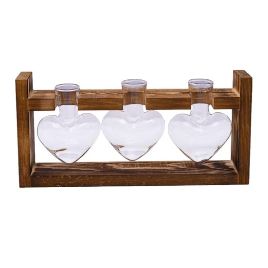 Plants Propagation Station with Wooden Stand Indoor Plant Terrarium Hydroponic Flower Holder Container Decoration Table Centerpiece