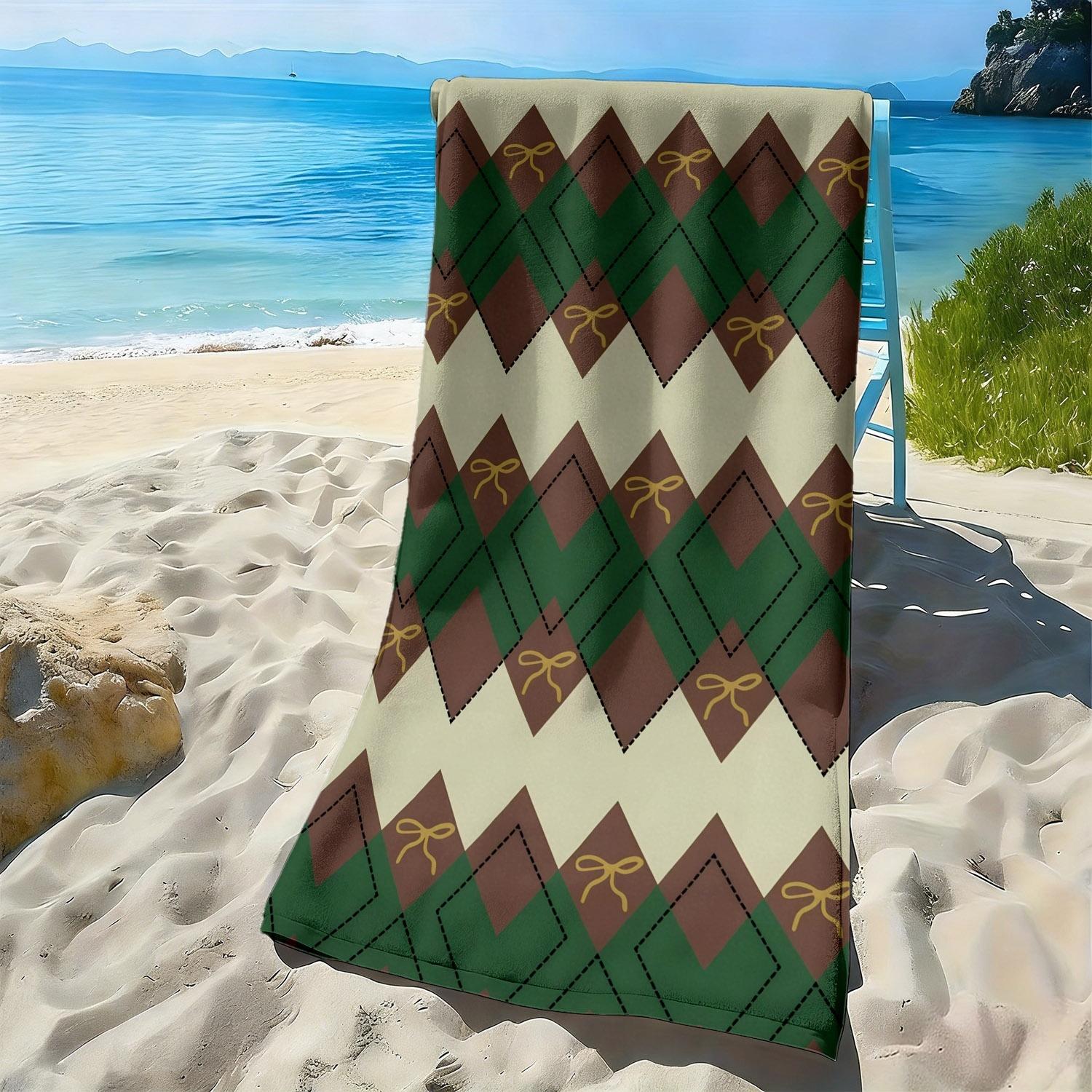 

Retro herringbone geometric pattern polyester microfiber beach towel is highly absorbent suitable for swimming and beach outings W30*H60(CM)