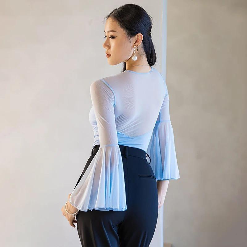 Women Standard Latin Jumpsuit Long Sleeves Latin Dance Leotard Ballroom Modern Dance Jazz Bodysuit