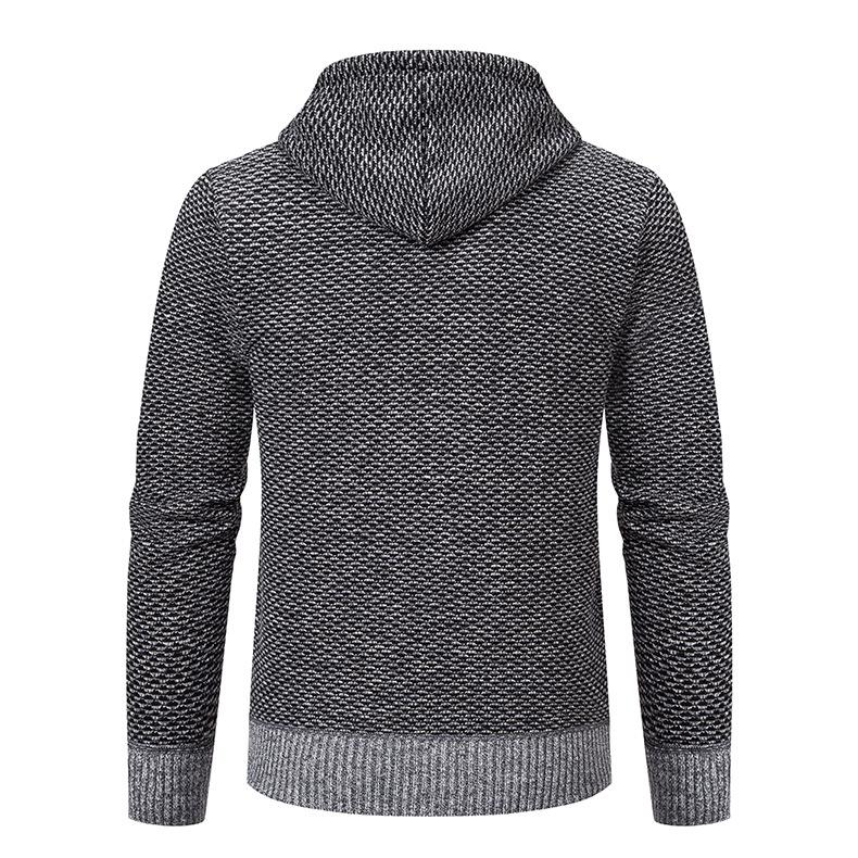 Men's Hooded Fleece-Lined Knitted Cardigan - Thick, Plus Size, Autumn/Winter 2023 Collection.