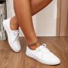 Women's White Round Toe Lace-Up Casual Sneakers - Breathable Fabric Upper, Anti-Slip TPR Sole, Low-Top Comfortable Walking Shoes for All-Season