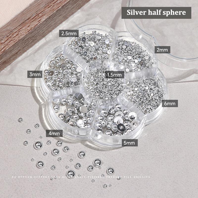 7 Grids Silver Gold Pearl Nail Art Decorations White Half Round Flat Bottom Mixed Size Nail Art Diy Accessories