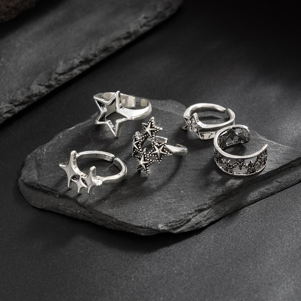 Exaggerated Personality Five-Pointed Star Ring Set for Men, Trendy High-End Hip-Hop Niche Rings for Men