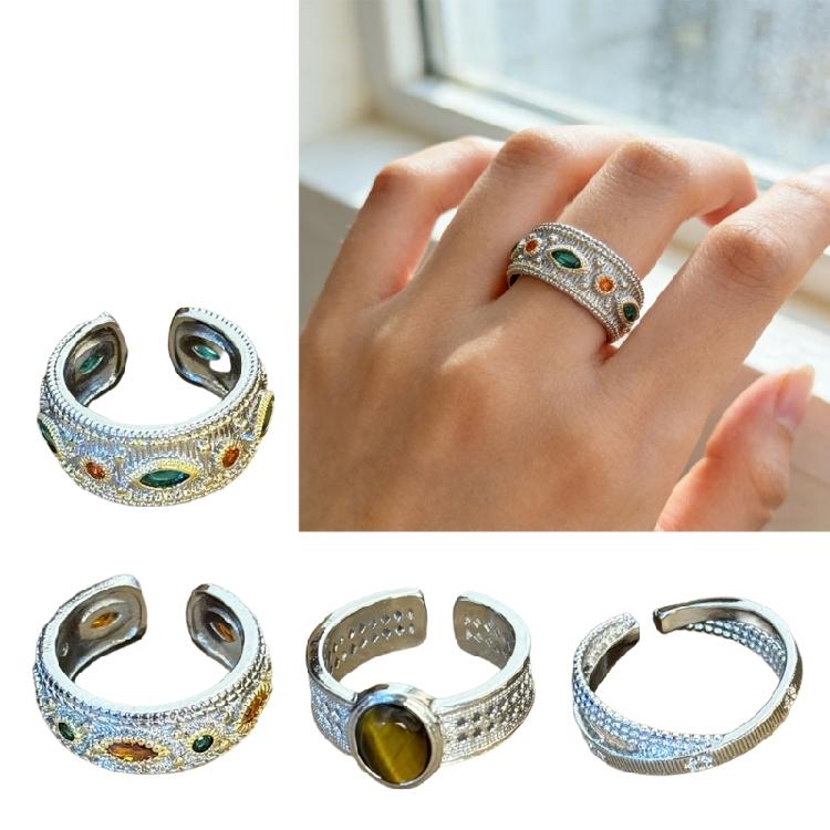 Elegant Vintage Stone Rings Opening Finger Jewelry Delicate Finger Rings Alloy Texture Suitable for Various Occasion