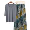 Pajamas Women's Spring and Summer New V-neck Short-sleeved Cotton and Linen Pants European and American Large-size Loungewear Two-piece Set