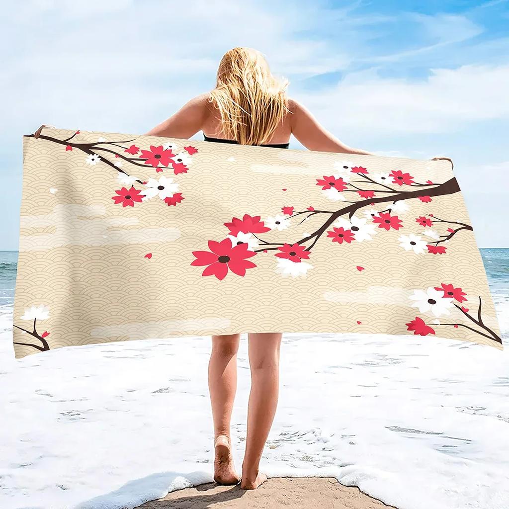 Plum Blossom Beach Towels,Oversized Travel Beach Towels Blanket Sand Free Quick Dry Absorbent Portable Pool Towels Bath Towel
