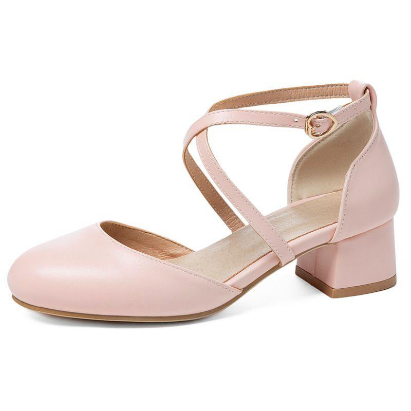 2025 Sweet Mary Janes Women Sandals Round Toe Thick Heels 4cm Buckle Strap Large Size 46 47 48 Fashion Dating Shoes