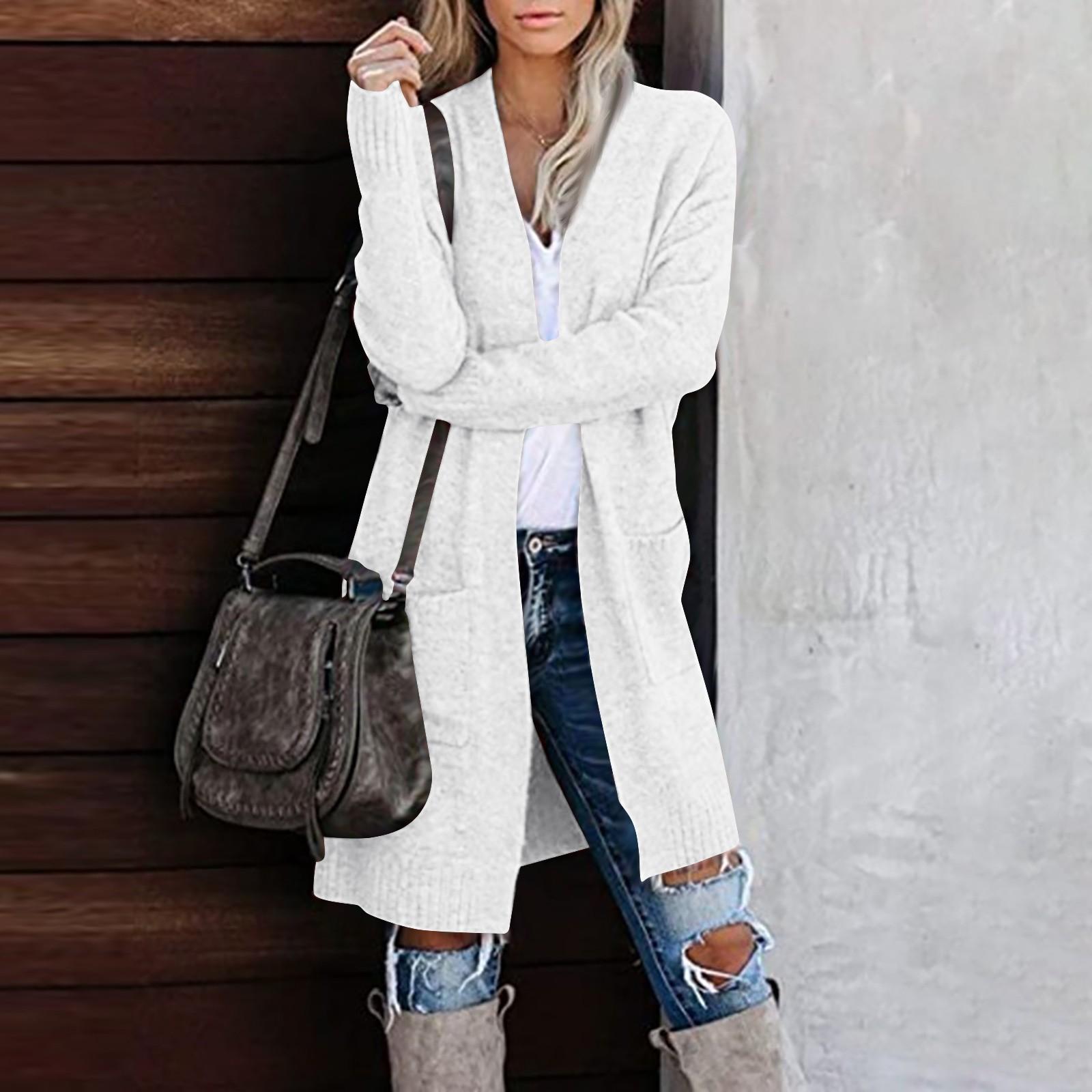 

Женский модный свободный кардиган с длинным рукавом, вязаный индивидуальный однотонный повседневный свитер XL белый