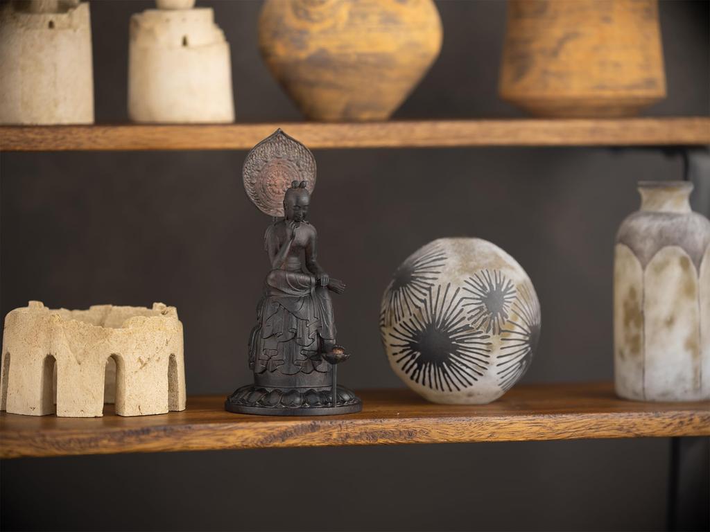 Miniature Painted Bodhisattva Statue Buddhist Wood Buddha Statue World Bodhisattva Buddha, Present-day Half-Lotus (Wooden Boxwood) - Statue,