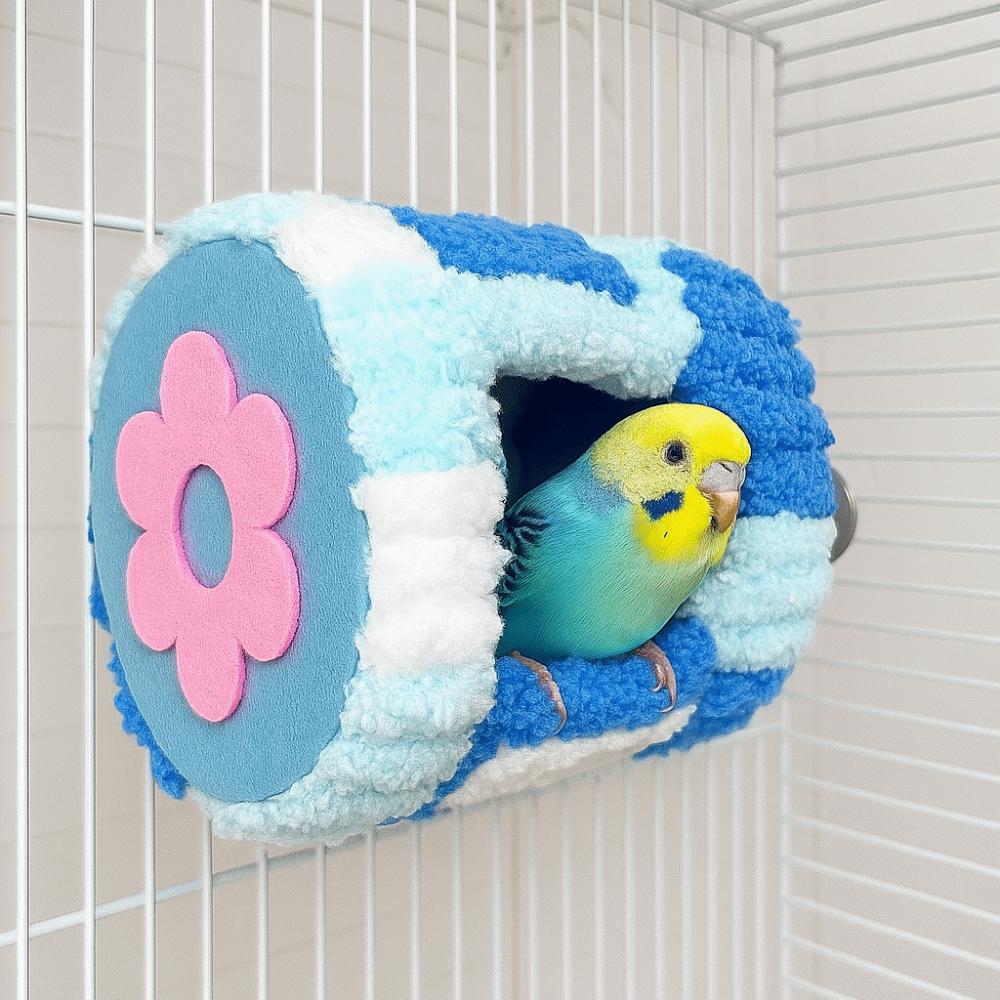 Thickened Warm Parrot Nest Cylinder Design Colorful Bird Cage House with Pads Flannel Winter Bird Bed Bird Cage