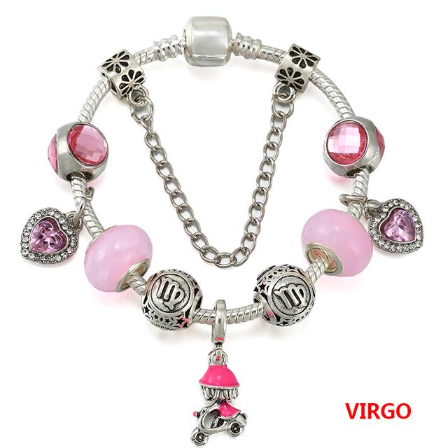 

12 созвездий стиль змеиная цепочка браслеты-подвески для женщин с хрустальными бусинами кулон Diy модные украшения 19cm