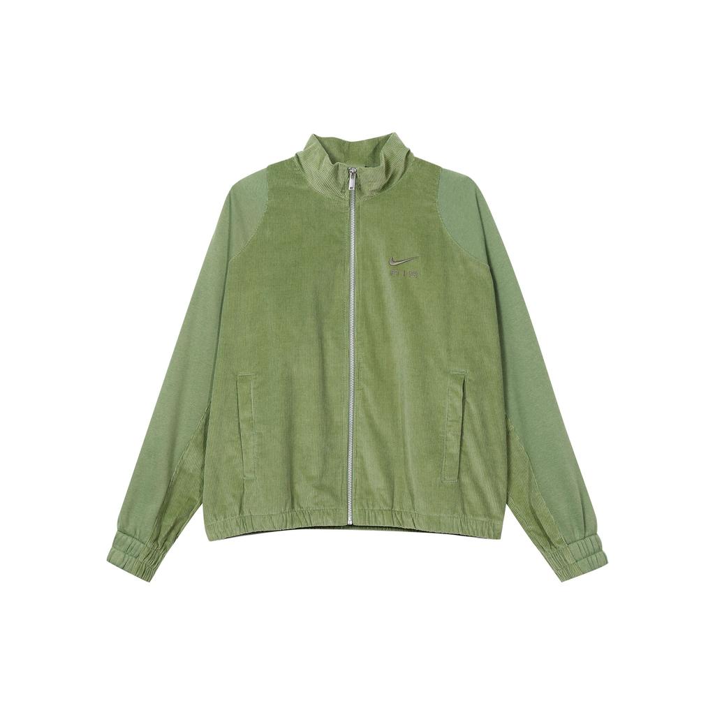 Nike Solid Color Logo Corduroy Full-Length Zipper Stand Collar Jacket Women jackets Green DQ6929-334