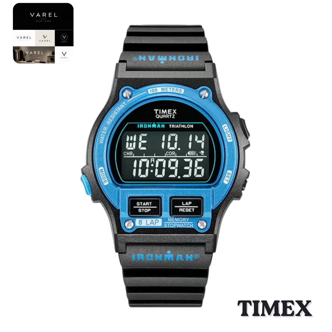 TIMEX TW5M54400 Ironman 8-Lap Beamer Digital Watch Black Blue Resin Strap Japan Authentic
