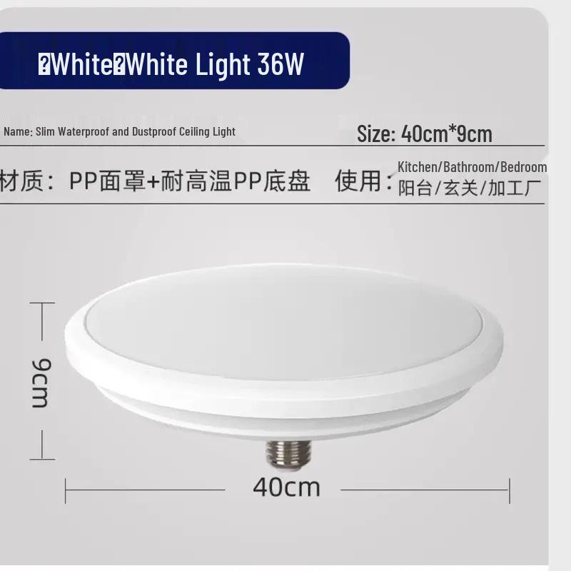 LED Energy-Saving Mosquito-Proof Ceiling Light, E27 Screw-in for Bathroom, Balcony, Bedroom, Kitchen, and Toilet. Eye-Protection Included.