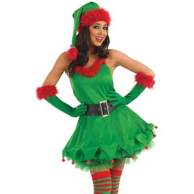 Zelený elf cosplay Santa Claus kostýmy Dospělé ženy Vánoční maškarní kostýmy Kostýmy Vánoční cosplay Party