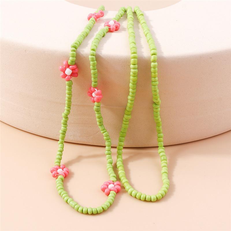 Summer Boho Korea Lovely Flowers Seeds Beaded Necklace Statement Short Collar Choker Necklace for Women Vacation Jewelry Gifts