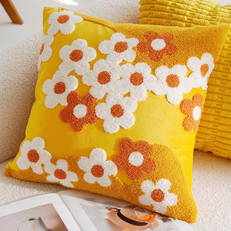 1pc, Daisy Floral Embroidered Throw Pillow Cover Cushion Pillow Case For Sofa Living Room, Home Decor Room Decor, Without Pillow Insert