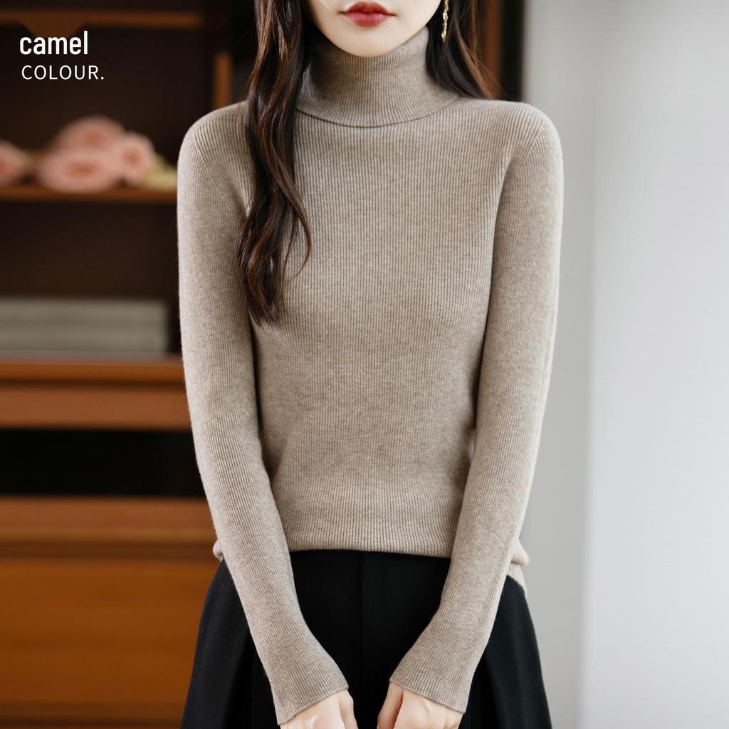 Women's Striped Wool High-Neck Sweater – Knitted Autumn/Winter Pullover Top