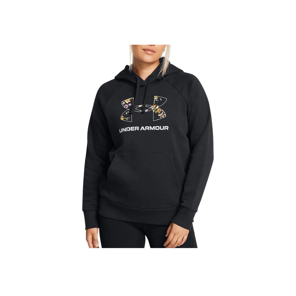 Under Armour Rival Fleece Printed Hooded Fashion Sweatshirt Women sweatshirt Black 1387029-001