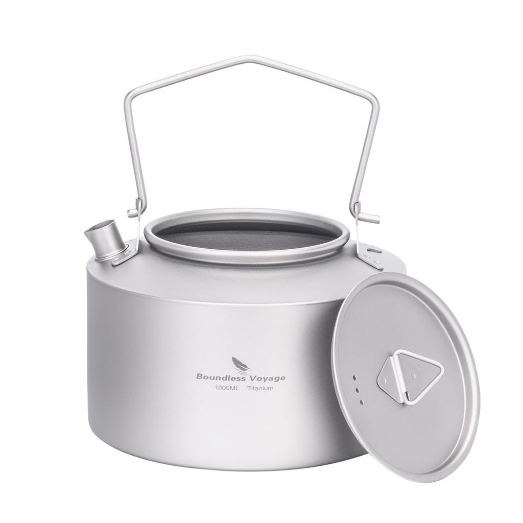 Boundless Voyage Titanium Suitable for and Outdoor Primary Ti3099D Kettle/Teapot, 1000ml, Lightweight, Durable, Rust-Proof, Open-Flaming, Home,