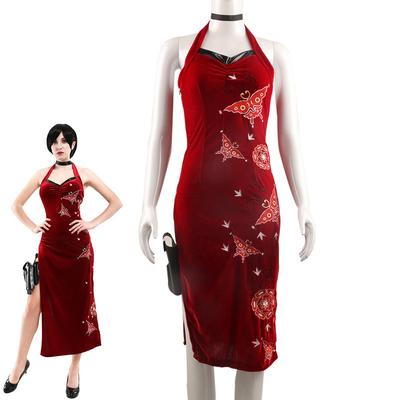 Damski kostium Ada Wong Cosplay haftowany styl Cheongsam czerwona sukienka damski strój na Halloween Cosplay