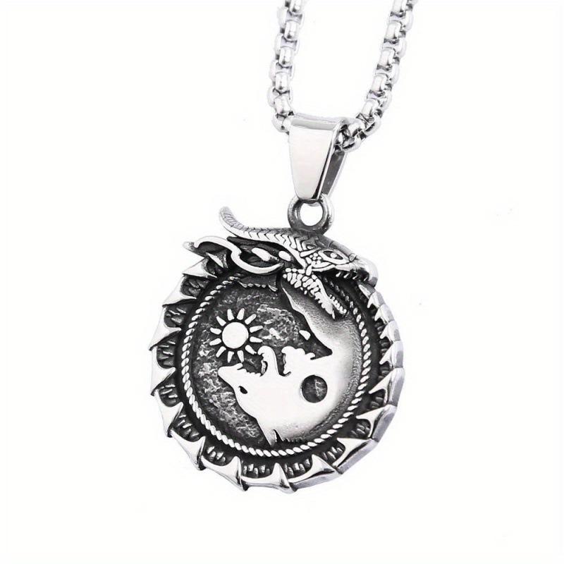 Vintage Norse Mythology Viking World Tree Dragon Snake Pendant Necklace Talisman Norwegian Style Necklace